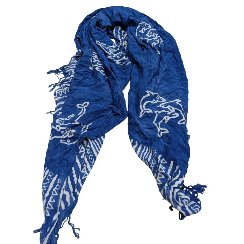 Blue Dolphin Batik Beach Sarong Wrap Shawl Scarf Fringe 62